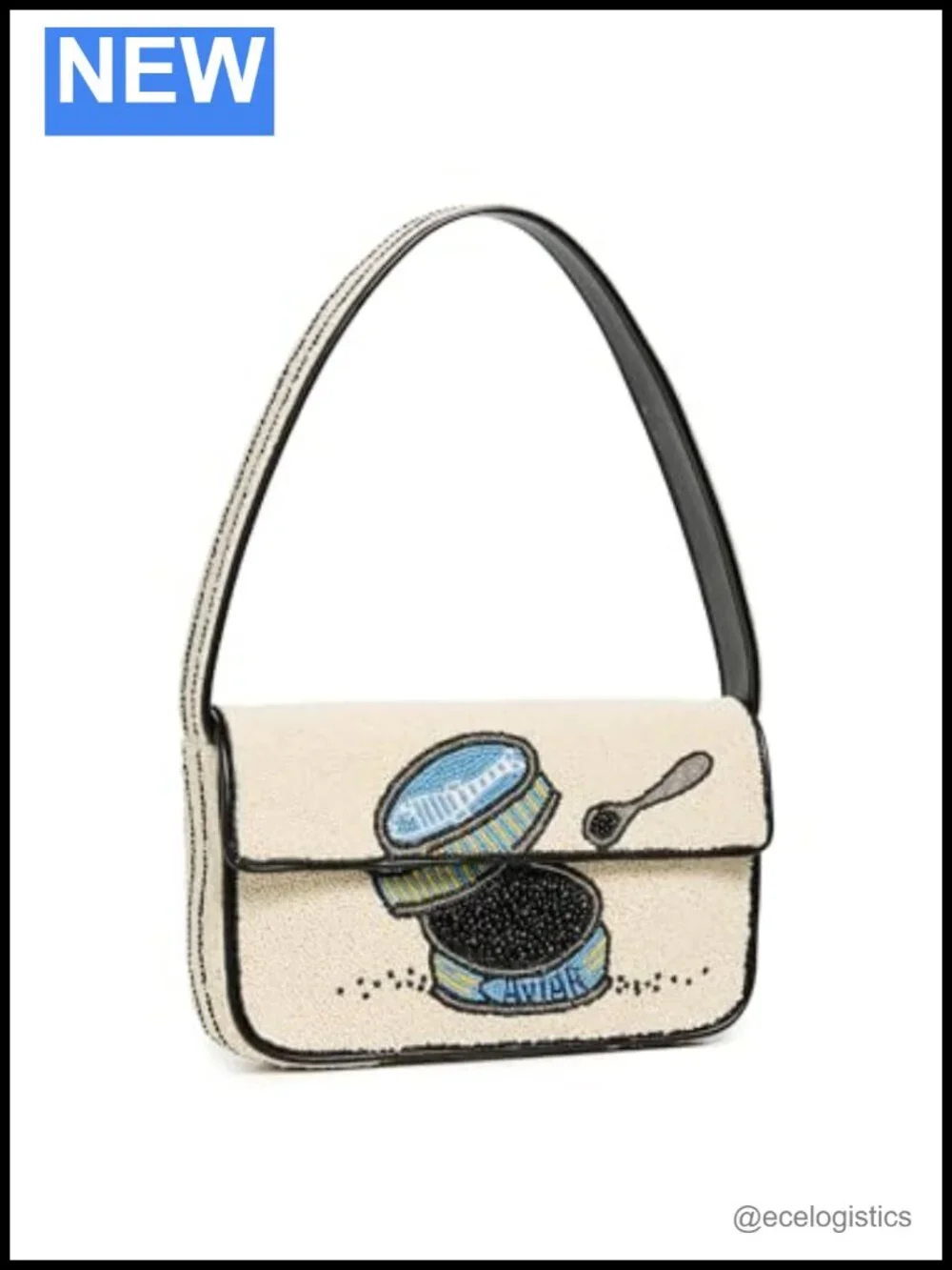 Beaded Weave Satchel Bag With Caviar Graphic Top Handle Shoulder Bag